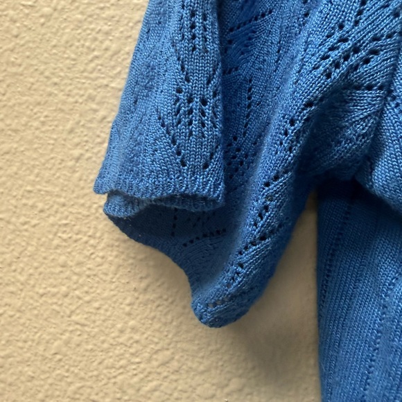 Alfred Dunner Blue Pointelle Knit Sweater Top Medium USA - Picture 3 of 9